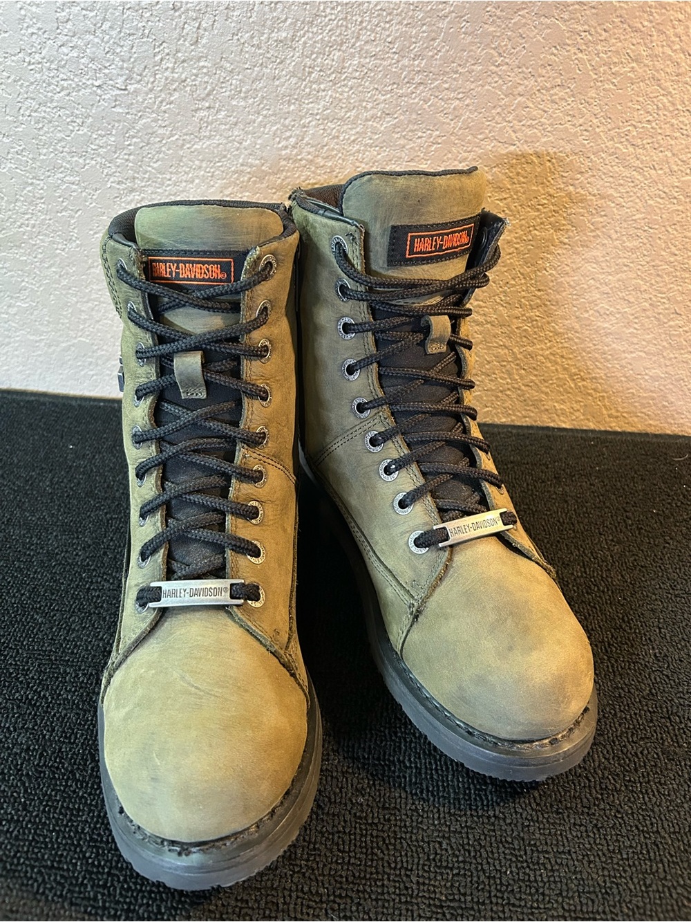Harley Davidson Grafton Olive Green WP Motorcycle Boots D96193. Sz Men 7 Women 9